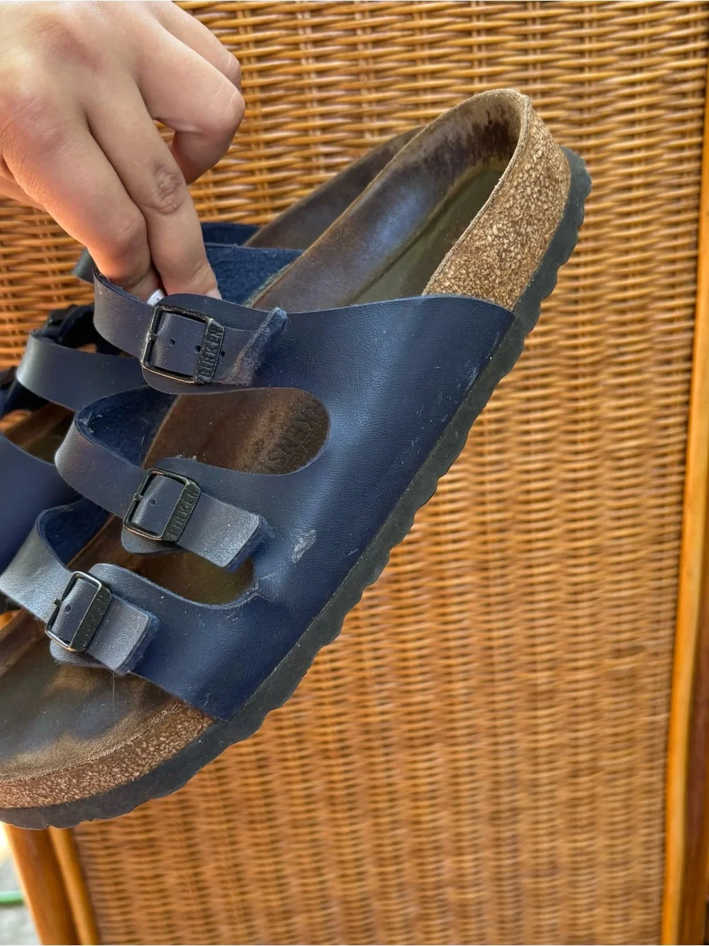 Unisex Birkenstock three strap sandals beachy casual 42 size 11 blue leather